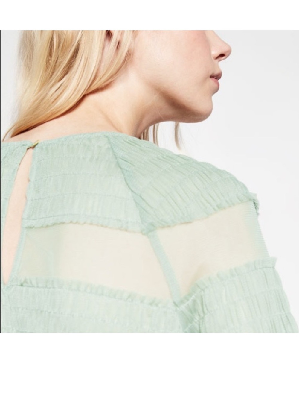 Zara Women’s Sheer Tulle Mint Sea foam Green Ruffled Peplum Babydoll Top - Picture 5 of 15